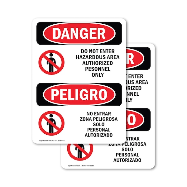 Signmission Do Not Enter Hazardous Area Bilingual Danger Sign, Vinyl Decal, 7in W x 10in L, 2PK OS-2PACK-DS-D-710-VS-1133 - main